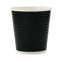Tannex Double Wall Diamond Paper Coffee Cup, 10oz/300ml, Black-Gloss black colour with diamond texture. 10 oz. capacity. Ideal for hot or cold beverages