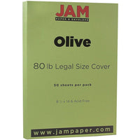 JAM Paper Matte Legal Cardstock, 8.5 x 14, 80lb Olive Green, 50/Pack (16729372)-Colour: Olive