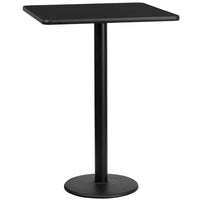 Flash Furniture 24'' Square Laminate Table Top, Black with 18'' Round Bar-Height Table Base (XUBK2424TR18B)-Bar Height Hospitality Table