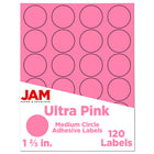 JAM Paper Circle Round Label Sticker Seals - 1-2/3" Diameter - Ultra Pink - 120 Pack -English only packaging