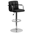 Flash Furniture Contemporary Black Quilted Vinyl Adjustable Height Barstool with Arms & Chrome Base-Mid-Back Design
