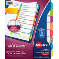 Avery Ready Index 1-8 Table of Content Dividers for Laser and Inkjet Printers - 8 Tabs - Multi-Colour-Vibrant colours and arched tabs for a stylish, contemporary look 