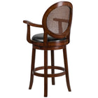 Flash Furniture 30" High Expresso Wood Barstool with Arms, Woven Rattan Back & Black LeatherSoft Swivel Seat-Woven Rattan Back