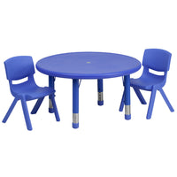 Flash Furniture 33" Round Blue Plastic Height Adjustable Activity Table Set with 2 Chairs-Multipurpose Kids Table Set