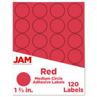 JAM Paper Circle Round Label Sticker Seals - 1-2/3" Diameter - Red - 120 Pack -English only packaging