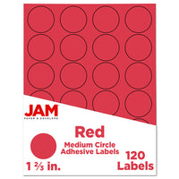 JAM Paper Circle Round Label Sticker Seals - 1-2/3" Diameter - Red - 120 Pack -English only packaging