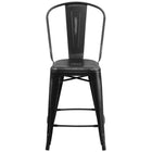 Flash Furniture 24" High Distressed Black Metal Indoor-Outdoor Counter Height Stool with Back-Bistro Style Counter Stool