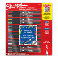 Sharpie Creative Markers - Water-Based Acrylic - Brush Tip - Assorted Colours - 12 Pack-Creative markers with a paint-like ink that won't bleed through paper