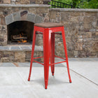 Flash Furniture 30" High Backless Metal Barstool with Square Wood Seat - Red-Backless Design