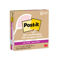 Post-it 100% Recycled Super Sticky Notes - 4" x 4" - Wanderlust Pastels Collection - Lined - 210 Sheets - 3 Pack-Use for reminders on doors, windows and walls