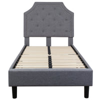 Flash Furniture Brighton Twin Size Tufted Upholstered Platform Bed - Light Grey Fabric-Platform Bed