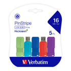 Verbatim Pinstripe 16 GB USB 2.0 Flash Drive - 5 Pack-Retractable USB connector means no cap to lose