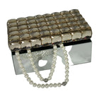 Elegance Diamond Crystal Beaded Champagne Color Mirror Jewelry Box-Silver Colour