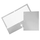 JAM Paper Glossy 2 Pocket 3 Hole Punched Folders, Silver, 50 Pack-Silver Glossy Cardstock Folders