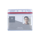 Beslayn Heavy Duty Vinyl ID Badge Holder with Resealable Red Zipper, Horizontal 3-3/8" x 2-3/8", Clear, 50 Pack-Resealable zipper badge holders keep ID cards dry and safe