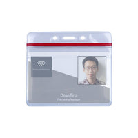 Beslayn Heavy Duty Vinyl ID Badge Holder with Resealable Red Zipper, Horizontal 3-3/8" x 2-3/8", Clear, 50 Pack-Resealable zipper badge holders keep ID cards dry and safe