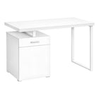 Monarch Specialties 7760 48" Computer Desk - White Left Or Right Facing-Computer desk with 1 drawer, 1 large storage compartment, and a thick-panel floating desktop in a modern white laminate