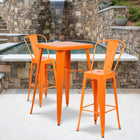 Flash Furniture 23.75" Square Orange Metal Indoor-Outdoor Bar Table Set with 2 Stools with Backs-Set Includes Table and 2 Stools