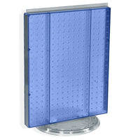 Azar Displays 20" x 16" Pegboard Counter Unit, Translucent Blue (700500-BLU)-Two-sided display stands on a clear plastic revolving base, providing easy customer access