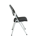 WorkSmart Folding Chair with Plastic Fan Back and Mesh Fabric Seat, Black, 4/Pack-Silver Finish Frame