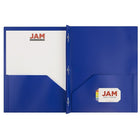 JAM Paper Plastic POP Two Pocket Clasp School Folders with Prong Clip Fasteners, Deep Blue, 96 Pack (313525335D)-13.6 lbs