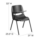 Flash Furniture Black Ergonomic Shell Chair with Right Handed Flip-Up Tablet Arm-Ergonomically Contoured Design