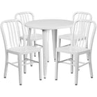 30'' Round White Metal Indoor-Outdoor Table Set with 4 Vertical Slat Back Chairs [CH-51090TH-4-18VRT-WH-GG]-Metal Cafe Table
