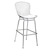 Nicer Furniture Bertoia Chrome Wire Frame Counter Stool - White-Seat and base made from welded steel rods