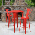 30'' Round Red Metal Indoor-Outdoor Bar Table Set with 2 Cafe Barstools [CH-51090BH-2-30CAFE-RED-GG]-30"W x 30"D x 41"H