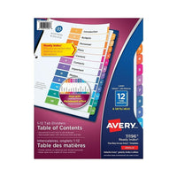 Avery Ready Index Table of Content Dividers for Laser and Inkjet Printers - 12 Tabs - 6 sets - Multi-colour - (11196)-Easy to customize with free templates and designs using Design & Print Online Software 