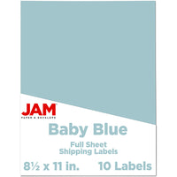 JAM Paper Full Page Sticker Paper Shipping Labels - 8-1/2" x 11" - Baby Blue - 10 Pack -English only packaging