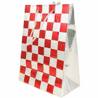 JAM Paper Gift Bags with Rope Handles - Medium - 8" x 10" x 4" - Red & Silver Checkered - 24 Pack-Color: Red & Silver Checkered