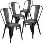 Flash Furniture Commercial Grade Distressed Black Metal Indoor-Outdoor Stackable Chair-Stack Quantity: 8