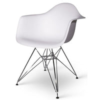 Nicer Furniture Eiffel Style Armchair with Chrome Legs - White - 4 Pack-High quality heavy-duty plastic molded seat with a matte finish
