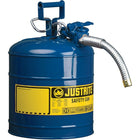 Justrite Type II AccuFlow Safety Cans, 5/8", 2 Gal, Blue-AccuFlow™ exclusive Safe-Squeeze® trigger mechanism allows for smooth flow and accurate pouring