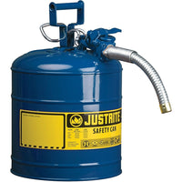 Justrite Type II AccuFlow Safety Cans, 5/8", 2 Gal, Blue-AccuFlow™ exclusive Safe-Squeeze® trigger mechanism allows for smooth flow and accurate pouring