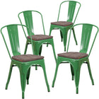 Flash Furniture Green Metal Stackable Chair with Wood Seat-500 lb. Weight Capacity