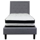 Flash Furniture Roxbury Twin Size Tufted Upholstered Platform Bed with Pocket Spring Mattress - Light Grey Fabric-Twin Platform Bed and Mattress Set