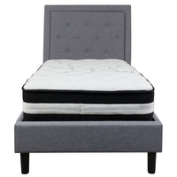 Flash Furniture Roxbury Twin Size Tufted Upholstered Platform Bed with Pocket Spring Mattress - Light Grey Fabric-Twin Platform Bed and Mattress Set