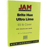 JAM Paper Bright Colour Cardstock, 8.5 x 11, 65lb Ultra Lime Green, 250/ream (104067B)-Ultra Lime green