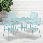 28'' Square Sky Blue Indoor-Outdoor Steel Patio Table Set with 4 Square Back Chairs [CO-28SQ-02CHR4-SKY-GG]-Set Includes Table and 4 Chairs