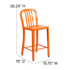 Flash Furniture Commercial Grade 24" High Orange Metal Indoor-Outdoor Counter Height Stool with Vertical Slat Back - 2 Pack-Designed for Indoor or Outdoor Use