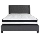 Flash Furniture Riverdale Queen Size Tufted Upholstered Platform Bed with Pocket Spring Mattress - Dark Grey Fabric-Queen Platform Bed and Mattress Set