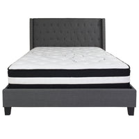 Flash Furniture Riverdale Queen Size Tufted Upholstered Platform Bed with Pocket Spring Mattress - Dark Grey Fabric-Queen Platform Bed and Mattress Set