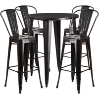 30'' Round Black-Antique Gold Metal Indoor-Outdoor Bar Table Set with 4 Cafe Barstools [CH-51090BH-4-30CAFE-BQ-GG]-Metal Cafe Bar Table
