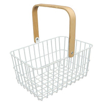 Cathay Importers Wire Rectangular Carrier with Beech Wood Handle, White-6"H x 8"W x 6"H; Total Height 12.5"