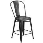 Flash Furniture 24" High Distressed Black Metal Indoor-Outdoor Counter Height Stool with Back-500 lb. Weight Capacity