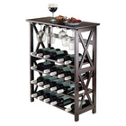 Winsome Rio Wine Rack with Glass Hanger, 24-Bottle-Glass Rack clearance to first shelf is 12.79”. Wine Rack clearance is 5.31”. Wine Rack is made from combination of solid and composite wood