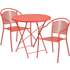 30'' Round Coral Indoor-Outdoor Steel Folding Patio Table Set with 2 Round Back Chairs [CO-30RDF-03CHR2-RED-GG]-Coral Powder Coat Finish