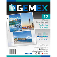 Gemex 3-Hole Photo Page Holders, Clear, Holds 6 Photos 4" x 6", 10 Pack-Photo page holders